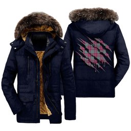 ScotsTee Shop Scottish Crawford Ancient Clan Tartan Scratch Tartan Faux Fur Hooded Parka Jacket