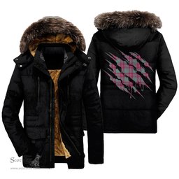 ScotsTee Shop Scottish Crawford Ancient Clan Tartan Scratch Tartan Faux Fur Hooded Parka Jacket