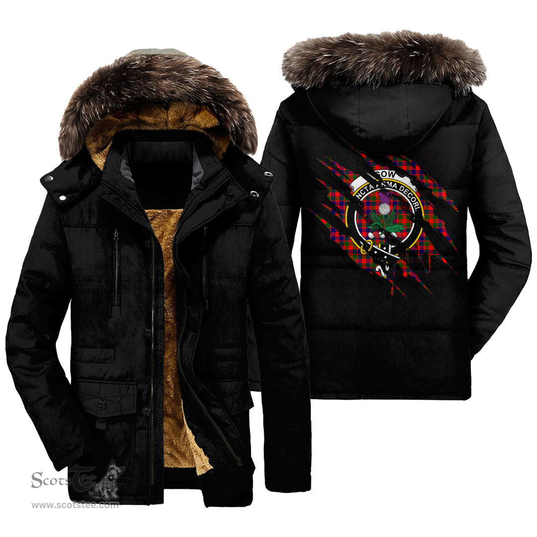 ScotsTee Shop Scottish Gow Modern Clan Crest Tartan Scratch Tartan Faux Fur Hooded Parka Jacket