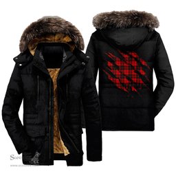 ScotsTee Shop Scottish Ettrick District Clan Tartan Scratch Tartan Faux Fur Hooded Parka Jacket