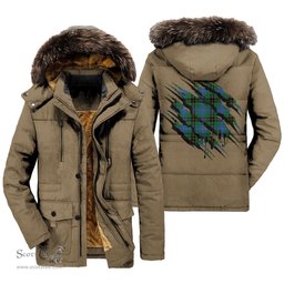 ScotsTee Shop Scottish Davidson Ancient Clan Tartan Scratch Tartan Faux Fur Hooded Parka Jacket