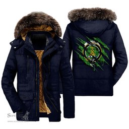ScotsTee Shop Scottish Galloway District Clan Crest Tartan Scratch Tartan Faux Fur Hooded Parka Jacket