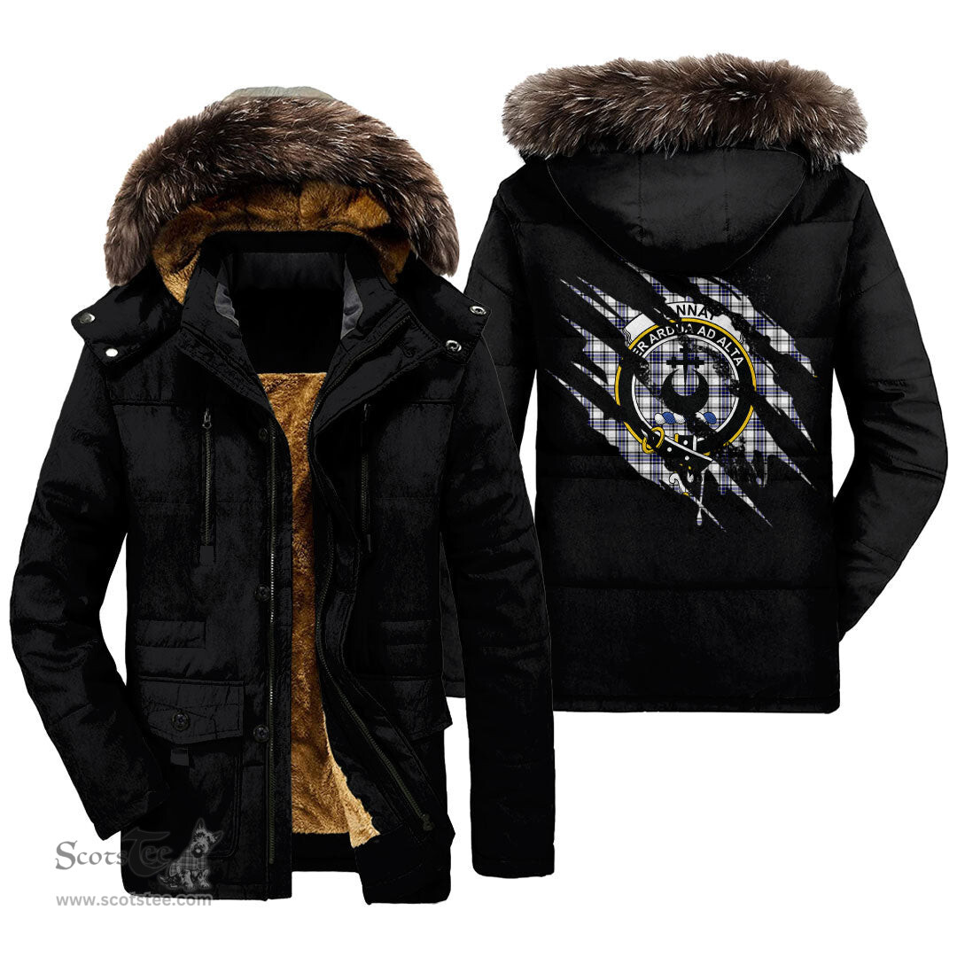 ScotsTee Shop Scottish Hannay Modern Clan Crest Tartan Scratch Tartan Faux Fur Hooded Parka Jacket