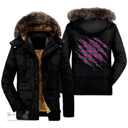 ScotsTee Shop Scottish Graham of Menteith Red Clan Tartan Scratch Tartan Faux Fur Hooded Parka Jacket
