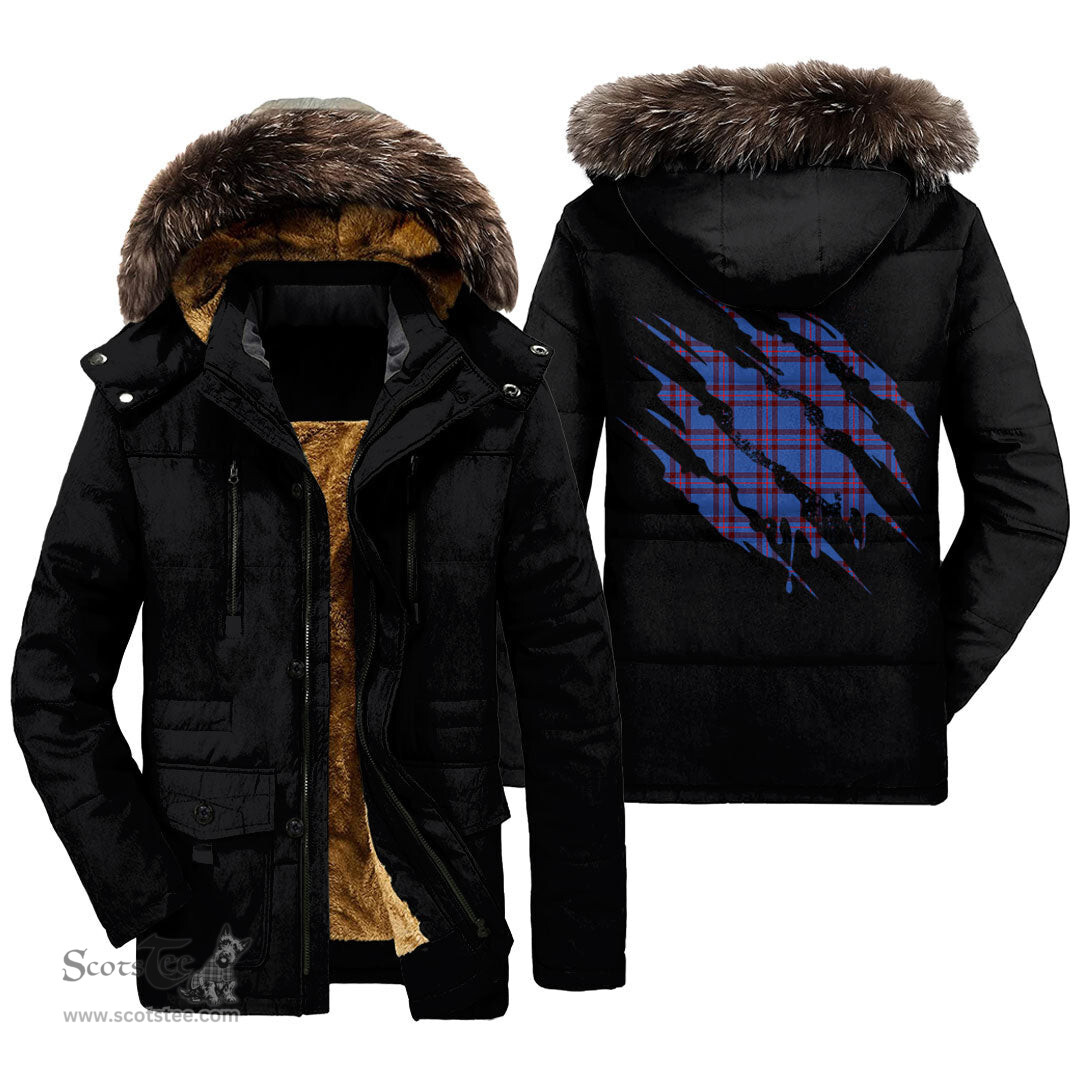 ScotsTee Shop Scottish Elliot Modern Clan Tartan Scratch Tartan Faux Fur Hooded Parka Jacket