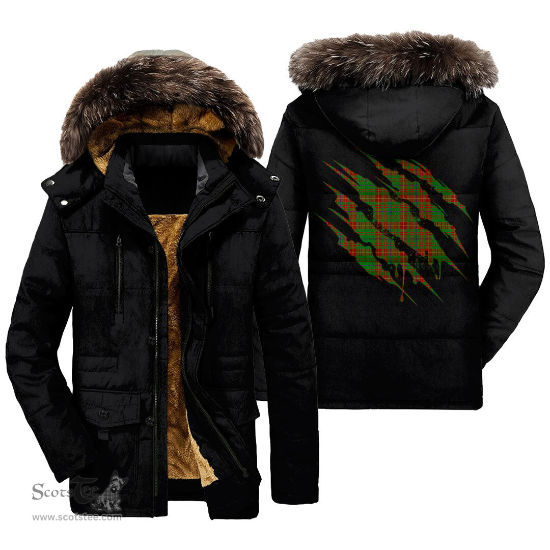 ScotsTee Shop Scottish Fulton Clan Tartan Scratch Tartan Faux Fur Hooded Parka Jacket