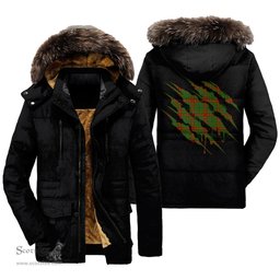 ScotsTee Shop Scottish Fulton Clan Tartan Scratch Tartan Faux Fur Hooded Parka Jacket