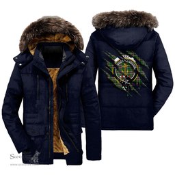 ScotsTee Shop Scottish Gray Hunting Clan Crest Tartan Scratch Tartan Faux Fur Hooded Parka Jacket