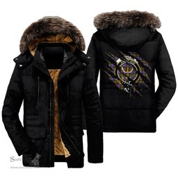 ScotsTee Shop Scottish Carnegie Ancient Clan Crest Tartan Scratch Tartan Faux Fur Hooded Parka Jacket