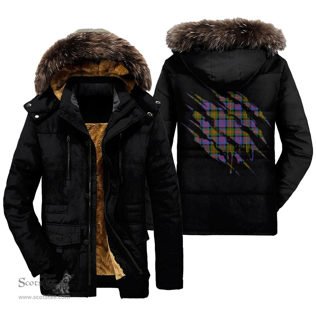 ScotsTee Shop Scottish Carnegie Ancient Clan Tartan Scratch Tartan Faux Fur Hooded Parka Jacket