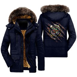 ScotsTee Shop Scottish Fraser Hunting Modern Clan Crest Tartan Scratch Tartan Faux Fur Hooded Parka Jacket