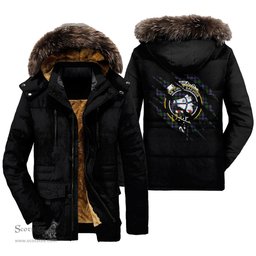 ScotsTee Shop Scottish Galbraith Modern Clan Crest Tartan Scratch Tartan Faux Fur Hooded Parka Jacket