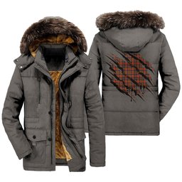 ScotsTee Shop Scottish Cumming Hunting Weathered Clan Tartan Scratch Tartan Faux Fur Hooded Parka Jacket