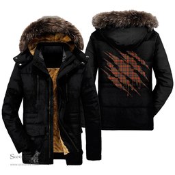 ScotsTee Shop Scottish Cumming Hunting Weathered Clan Tartan Scratch Tartan Faux Fur Hooded Parka Jacket
