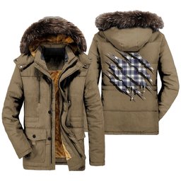 ScotsTee Shop Scottish Hannay Modern Clan Tartan Scratch Tartan Faux Fur Hooded Parka Jacket