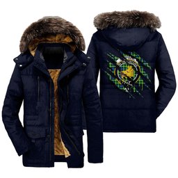 ScotsTee Shop Scottish Campbell of Breadalbane Ancient Clan Crest Tartan Scratch Tartan Faux Fur Hooded Parka Jacket
