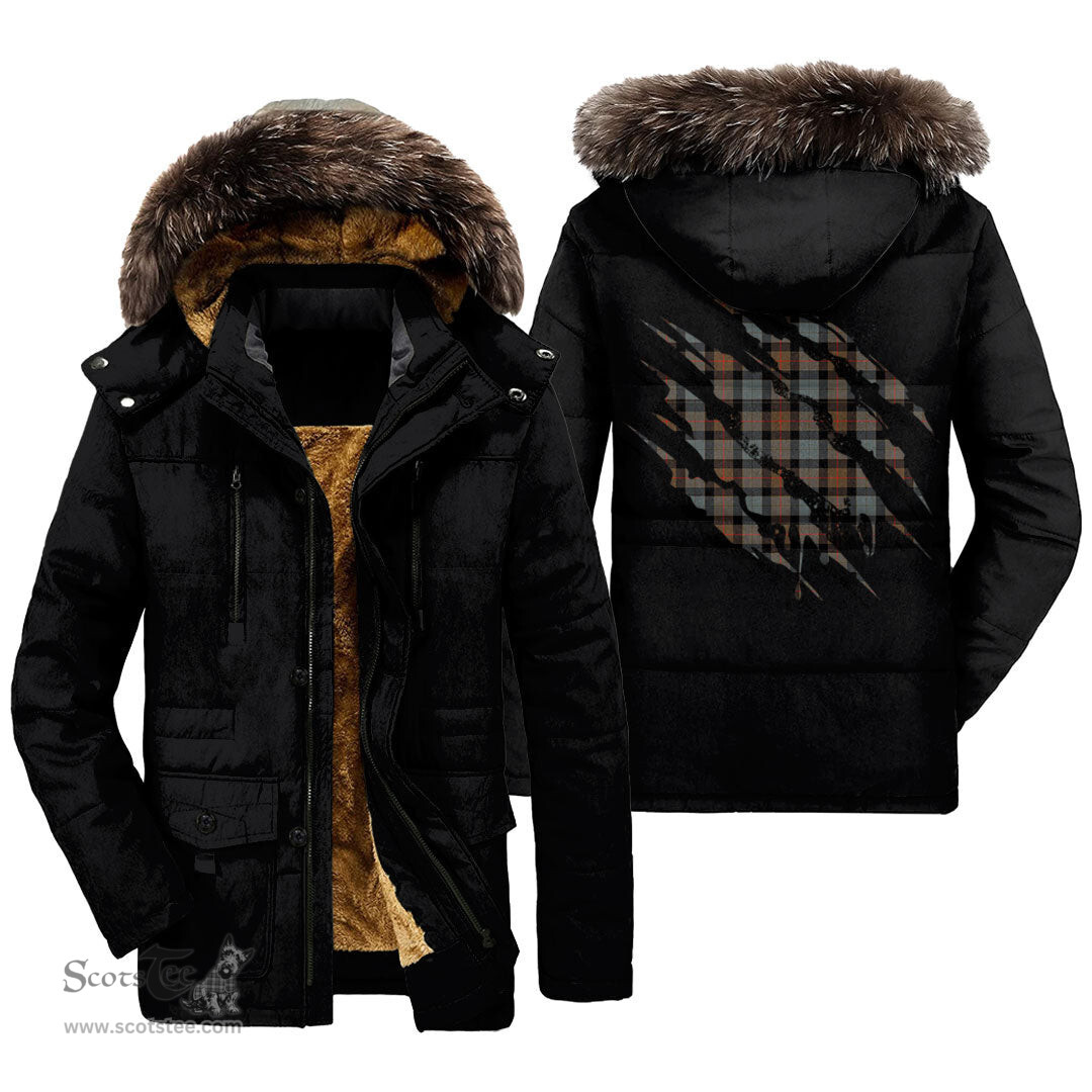 ScotsTee Shop Scottish Gunn Weathered Clan Tartan Scratch Tartan Faux Fur Hooded Parka Jacket