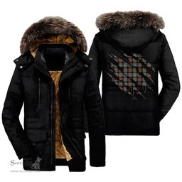ScotsTee Shop Scottish Gunn Weathered Clan Tartan Scratch Tartan Faux Fur Hooded Parka Jacket