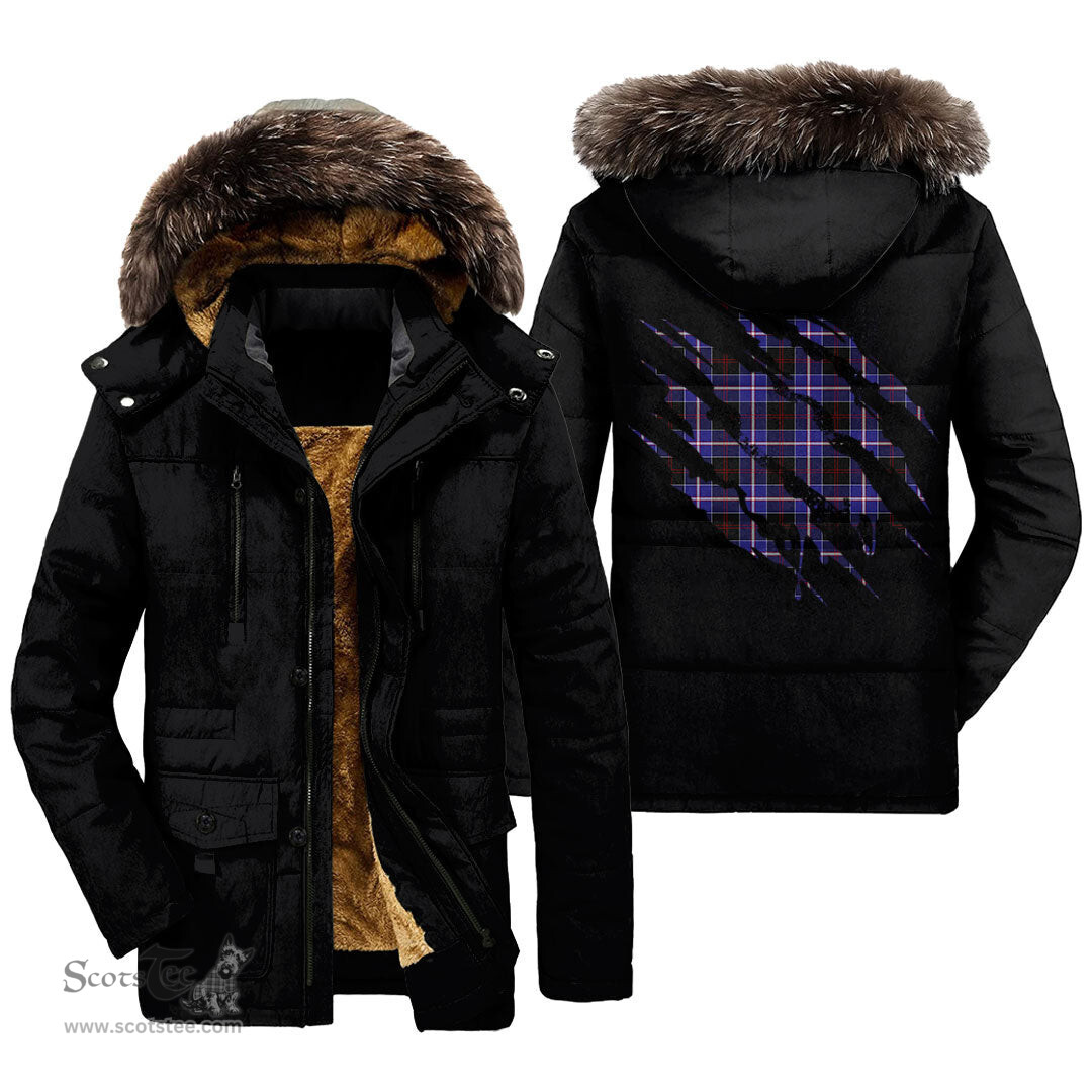 ScotsTee Shop Scottish Dunlop Modern Clan Tartan Scratch Tartan Faux Fur Hooded Parka Jacket
