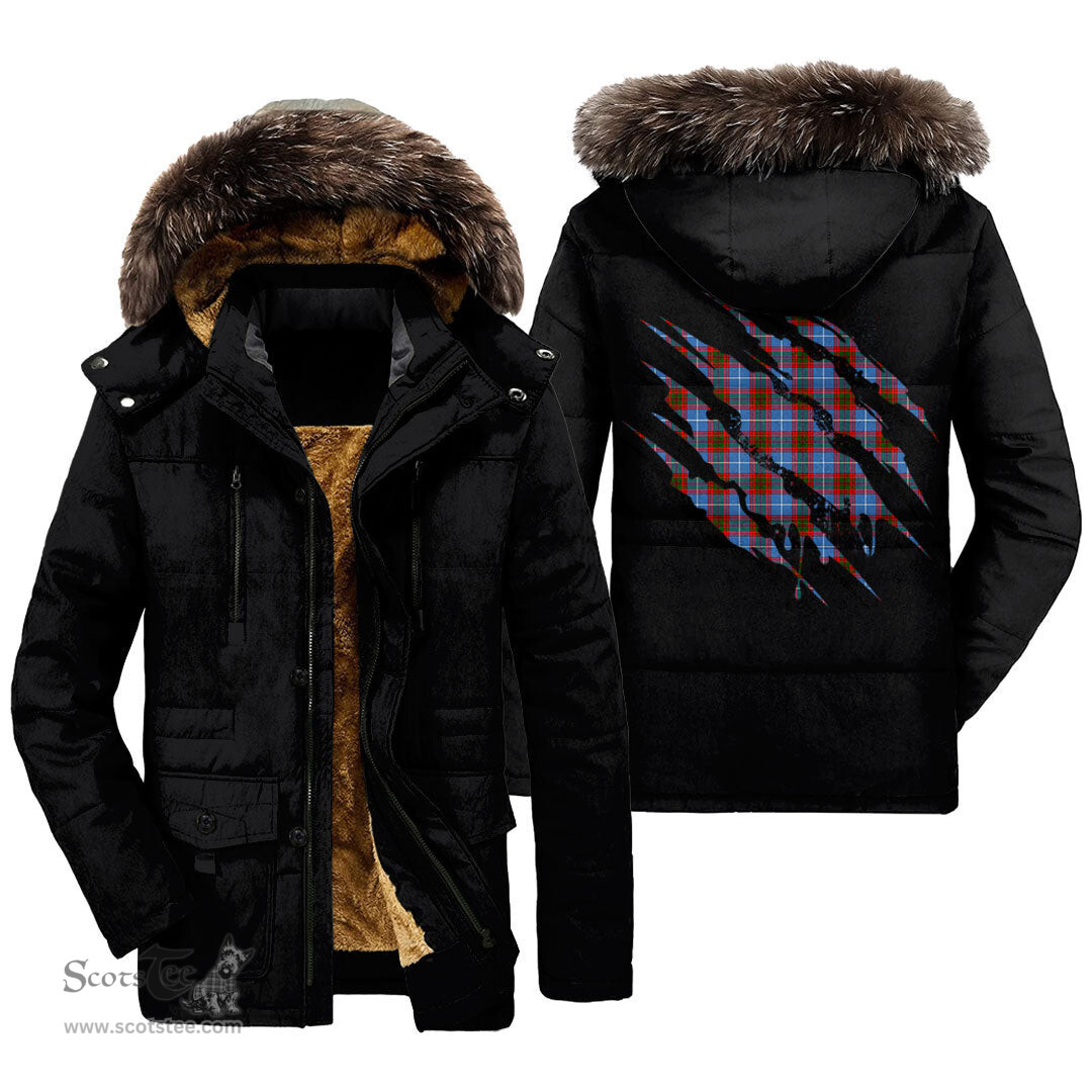 ScotsTee Shop Scottish Edinburgh District Clan Tartan Scratch Tartan Faux Fur Hooded Parka Jacket