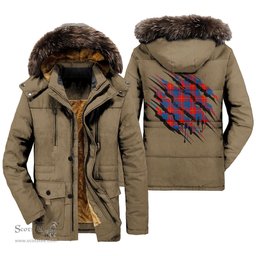 ScotsTee Shop Scottish Galloway Red Clan Tartan Scratch Tartan Faux Fur Hooded Parka Jacket
