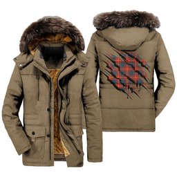 ScotsTee Shop Scottish Hamilton Ancient Clan Tartan Scratch Tartan Faux Fur Hooded Parka Jacket