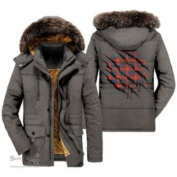 ScotsTee Shop Scottish Hamilton Ancient Clan Tartan Scratch Tartan Faux Fur Hooded Parka Jacket