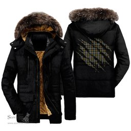 ScotsTee Shop Scottish Farquharson Weathered Clan Tartan Scratch Tartan Faux Fur Hooded Parka Jacket