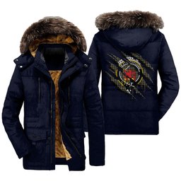 ScotsTee Shop Scottish Farquharson Weathered Clan Crest Tartan Scratch Tartan Faux Fur Hooded Parka Jacket
