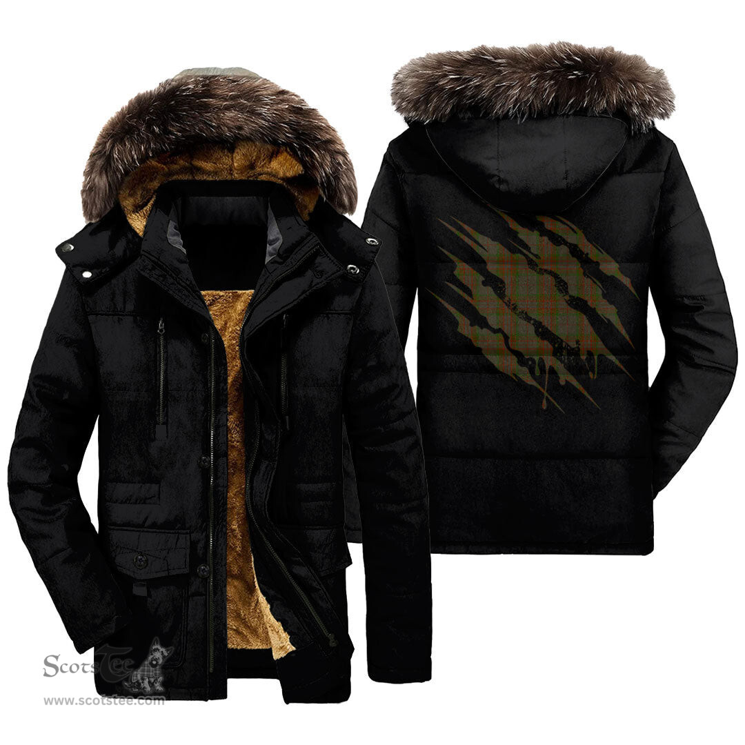 ScotsTee Shop Scottish Gray Clan Tartan Scratch Tartan Faux Fur Hooded Parka Jacket