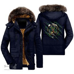 ScotsTee Shop Scottish Gordon Modern Clan Crest Tartan Scratch Tartan Faux Fur Hooded Parka Jacket