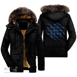 ScotsTee Shop Scottish Hamilton Hunting Modern Clan Tartan Scratch Tartan Faux Fur Hooded Parka Jacket