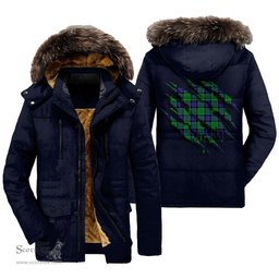 ScotsTee Shop Scottish Graham of Menteith Modern Clan Tartan Scratch Tartan Faux Fur Hooded Parka Jacket