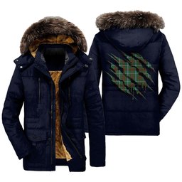 ScotsTee Shop Scottish Gayre Clan Tartan Scratch Tartan Faux Fur Hooded Parka Jacket