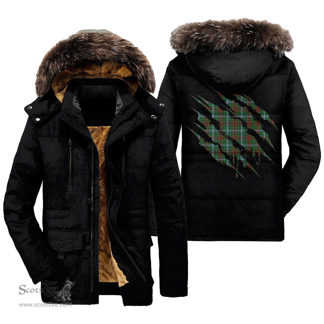 ScotsTee Shop Scottish Gayre Clan Tartan Scratch Tartan Faux Fur Hooded Parka Jacket
