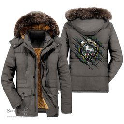 ScotsTee Shop Scottish Cochrane Ancient Clan Crest Tartan Scratch Tartan Faux Fur Hooded Parka Jacket