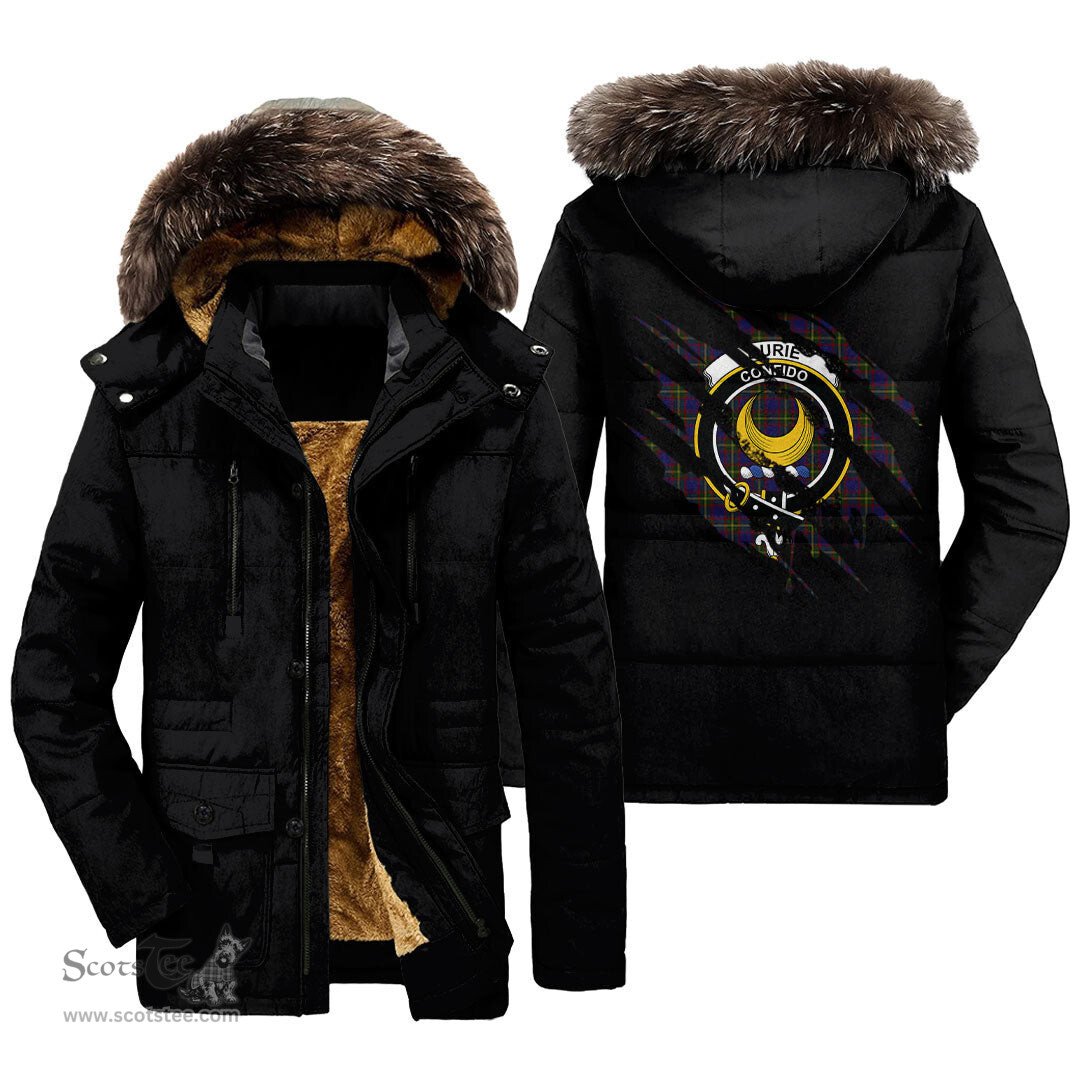 ScotsTee Shop Scottish Durie Clan Crest Tartan Scratch Tartan Faux Fur Hooded Parka Jacket