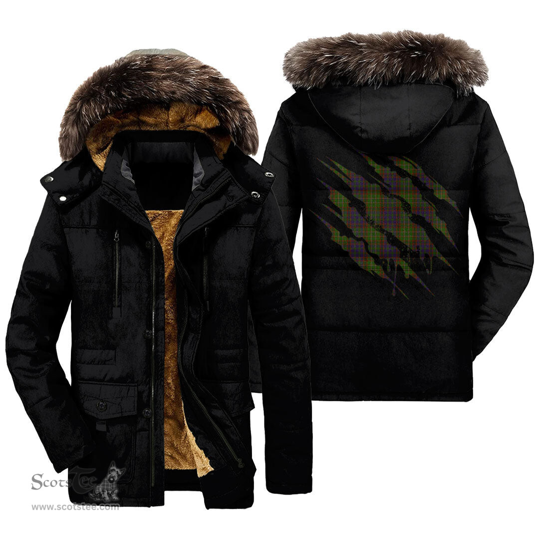 ScotsTee Shop Scottish Cunningham Hunting Modern Clan Tartan Scratch Tartan Faux Fur Hooded Parka Jacket