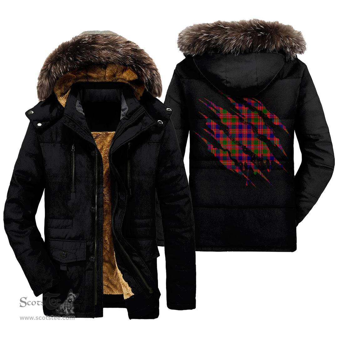 ScotsTee Shop Scottish MacIntyre Modern Clan Tartan Scratch Tartan Faux Fur Hooded Parka Jacket