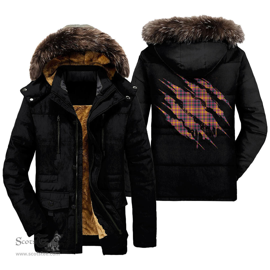 ScotsTee Shop Scottish Jacobite Clan Tartan Scratch Tartan Faux Fur Hooded Parka Jacket
