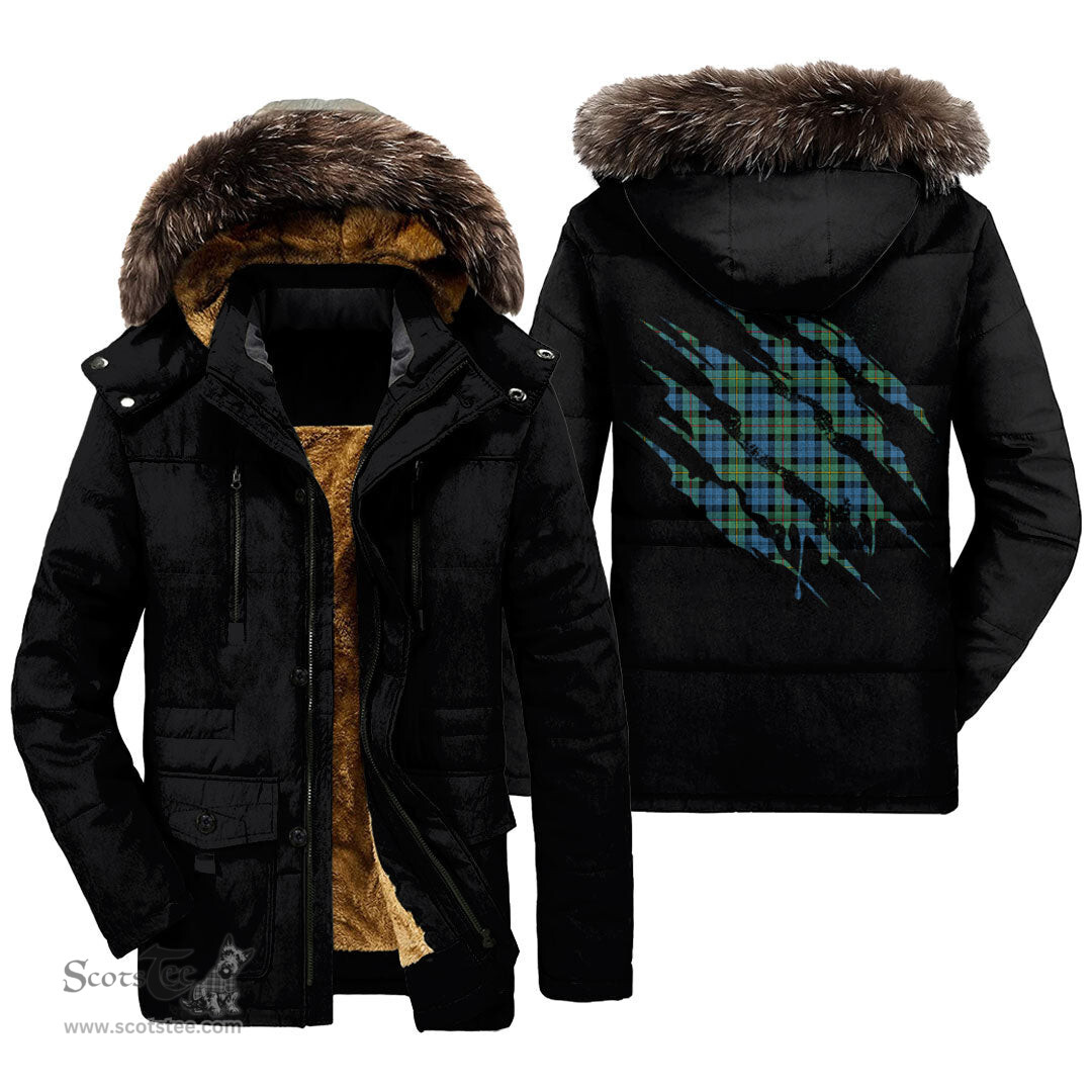 ScotsTee Shop Scottish MacEwen Ancient Clan Tartan Scratch Tartan Faux Fur Hooded Parka Jacket