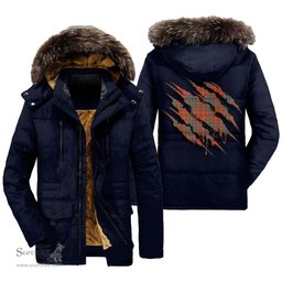 ScotsTee Shop Scottish MacDougall Ancient Clan Tartan Scratch Tartan Faux Fur Hooded Parka Jacket