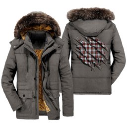 ScotsTee Shop Scottish MacDuff Dress Modern Clan Tartan Scratch Tartan Faux Fur Hooded Parka Jacket