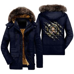 ScotsTee Shop Scottish Menzies Black White Ancient Clan Crest Tartan Scratch Tartan Faux Fur Hooded Parka Jacket