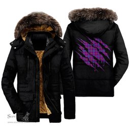 ScotsTee Shop Scottish Jackson Clan Tartan Scratch Tartan Faux Fur Hooded Parka Jacket