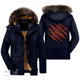 ScotsTee Shop Scottish MacAlister Modern Clan Tartan Scratch Tartan Faux Fur Hooded Parka Jacket