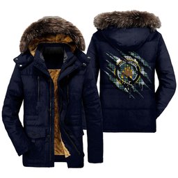 ScotsTee Shop Scottish MacKenzie Dress Ancient Clan Crest Tartan Scratch Tartan Faux Fur Hooded Parka Jacket