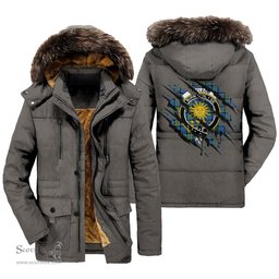 ScotsTee Shop Scottish MacLeod of Harris Ancient Clan Crest Tartan Scratch Tartan Faux Fur Hooded Parka Jacket