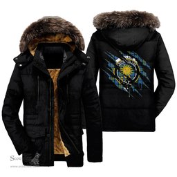 ScotsTee Shop Scottish MacLeod of Harris Ancient Clan Crest Tartan Scratch Tartan Faux Fur Hooded Parka Jacket
