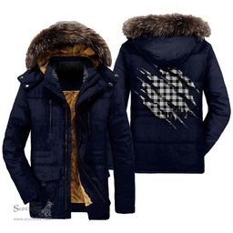 ScotsTee Shop Scottish MacFarlane Black White Clan Tartan Scratch Tartan Faux Fur Hooded Parka Jacket